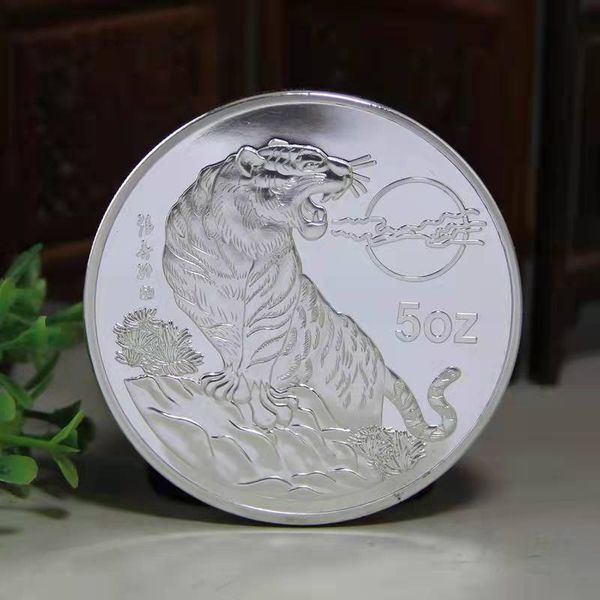

99.99% chinese shanghai mint ag 999 5oz arts 1998 year zodiac tiger silver coin