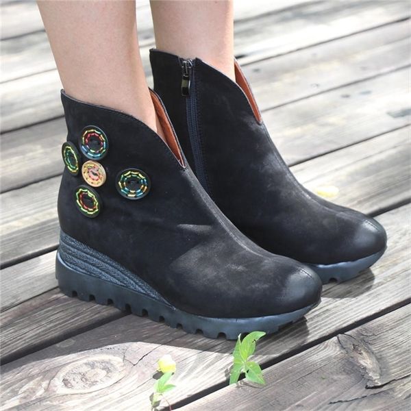

retro nubuck for womens leather platform boots black/coffee q1104