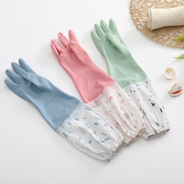 

kitchen cleaning gloves lengthened plus velvet dishwashing gloves winter clothes washing bowl antie hand beam mouth rubber