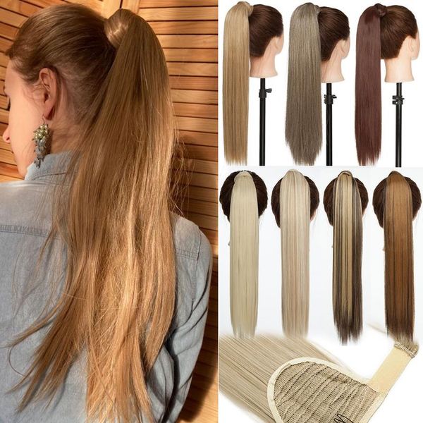 

s-noilite 23\" long curly clip in hair tail false hair ponytail hairpiece with hairpins synthetic hair pony tail e wmtvxb, Black;brown