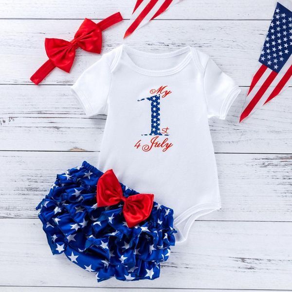 

clothing sets 1st 4th of july born baby girls clothes set stars bodysuit skirt with bow headband outfits clothing1, White