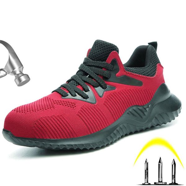 

men's steel toe work safety shoes casual breathable outdoor sneakers puncture proof boots comfortable industrial shoes 36-48, Black