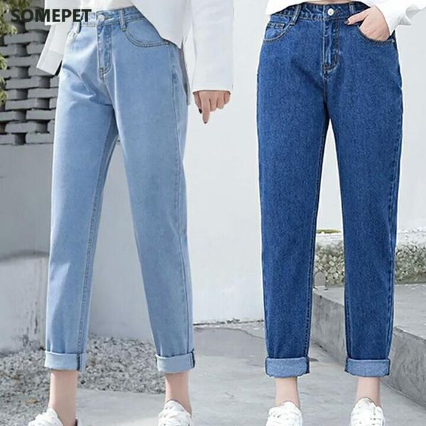 

new ladies jeans slim pencil pants vintage mom high waist blue casual jeans full length pants loose cowboy for women1