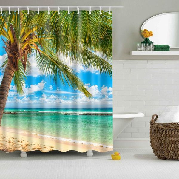 

beach sunset shower curtain waterproof polyester 3d blackout bathroom curtain large 180x200cm for bathroom
