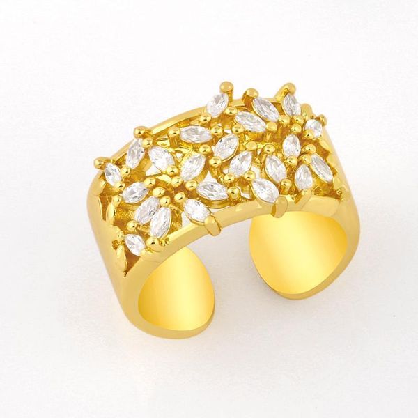 

flola crystal olive leaf rings for women with stone adjustable open cuff rings statement cz zirconia gold filled jewelry rigj581, Golden;silver