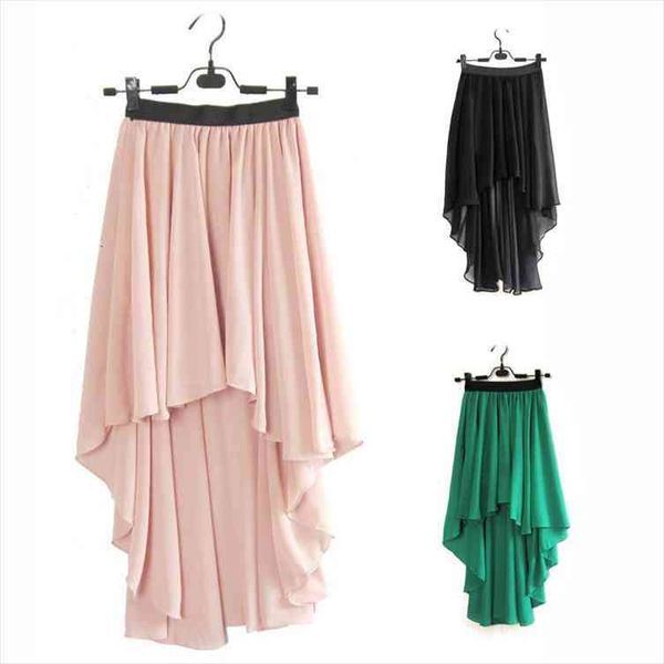 

selling womens clothing lady fashion simple chiffon swallowtail skirts ms personality irregular length skirt 10 colors, Black