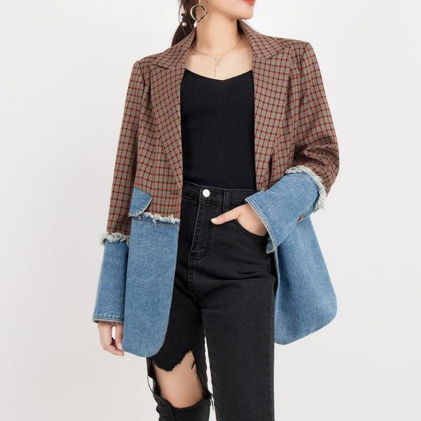 

denim stitching jacket autumn 2020 new trendy loose korean style fashion women's trendy design sense, White;black