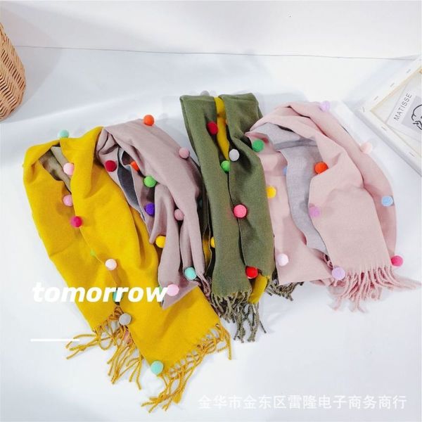 

cashmere new double side autumn and winter ball scarf xaf5, Red;brown