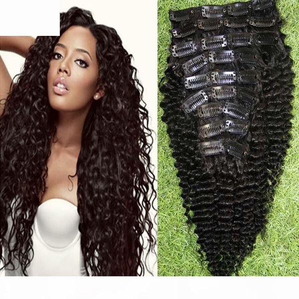 

clip in natural curly brazilian hair extensions 9pcs brazilian virgin hair clip in extension 100g afro kinky clip in extensions, Black;brown
