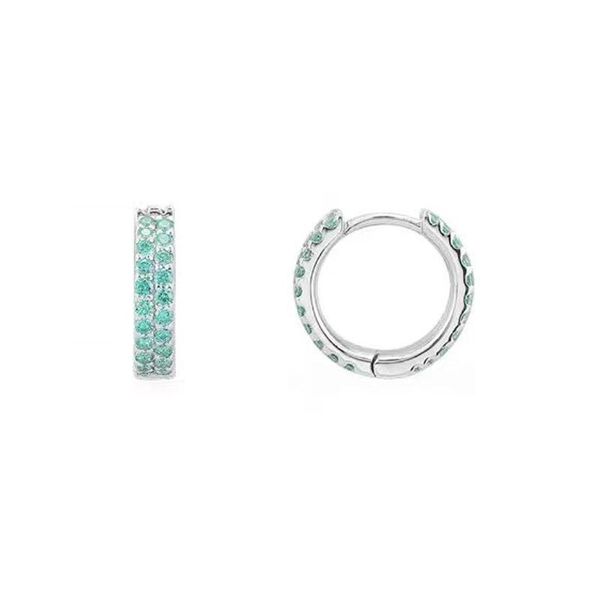 

hoop & huggie sljely fashion real 925 sterling silver lagoon blue 2 row earrings micro zirconia women jewelry, Golden;silver