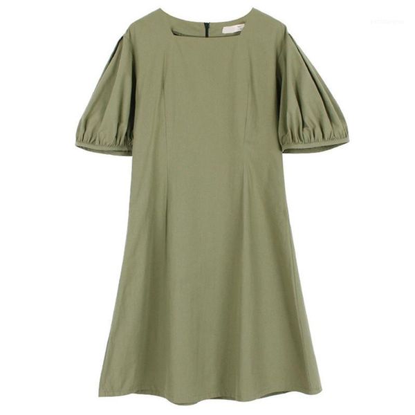 

girl's dresses 6 to 16 years kids & teenager girls summer puff sleeve cotton casual flare dress children girl fashion army green solid, Red;yellow