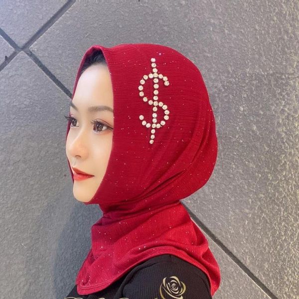

muslim women lady instant diamonds hijab turban cap, Red