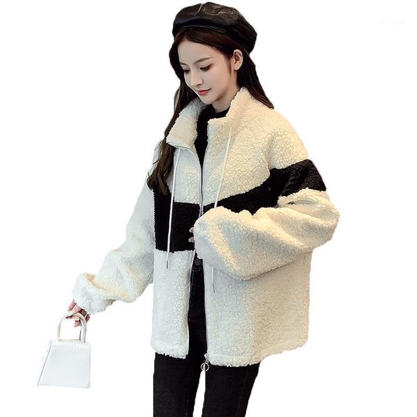 

2020 fashion lambswool coat girls autumn winter clothes women coats winter jackets female outerwear m8521, Black