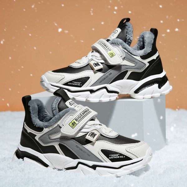 

boys' 2020 winter new children's leather face fashion sports men's plush cotton running sho, Black