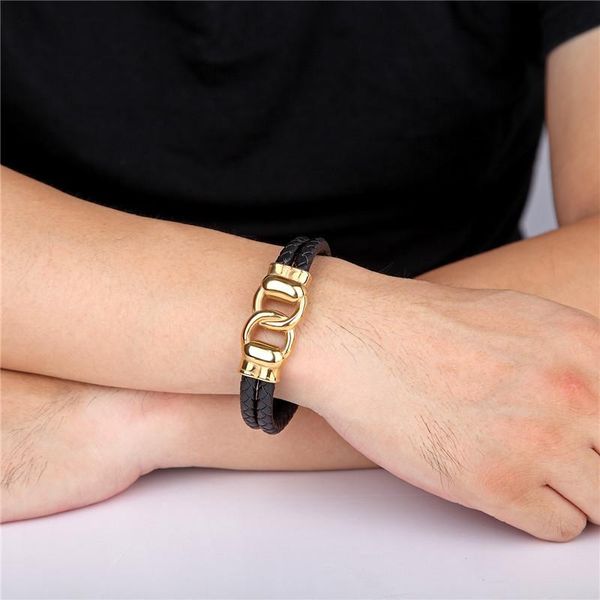 

mkendn punk men jewelry braided leather charm bracelet stainless steel magnetic clasp fashion bangles bbynvm alice_bag
