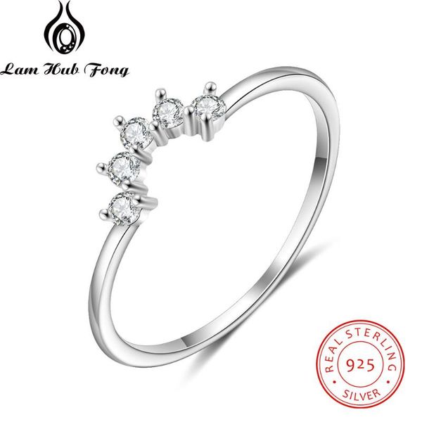 

cluster rings genuine 925 sterling silver for women simple geometric stackable ring with zircon wedding engagement gift (lam hub fong), Golden;silver