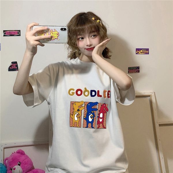 

6535 cotton short coat sleeve t-shirt women's 2020 summer dress korean original night style bf versatile half sleeve student t-shirt, White