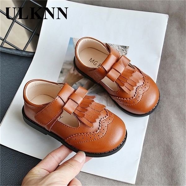 

ulknn girls autumn korean version children's kids british-style casual shoes western style little girl stage flats y201028, Black;red