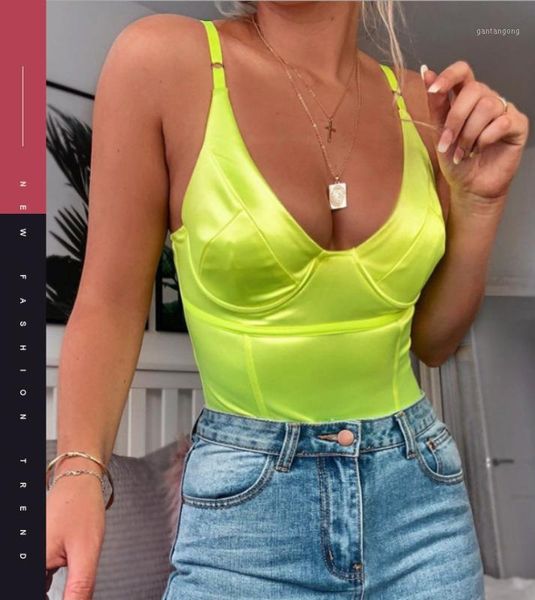

sling deep v neck bodysuit for women neon color overalls strap backless one piece bodysuits summer 2020 fashion new1, Black;white