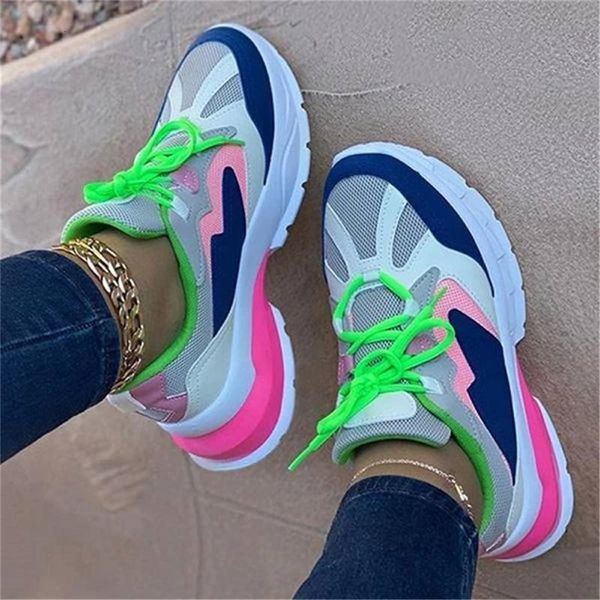 

women summer sneakers ladies flat platform light mixed color lace up shoes female outdoor casual running autumn sports shoes