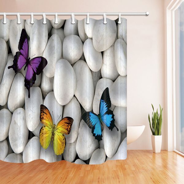 

butterfly shower curtain white pebbles bathroom decor waterproof polyester fabric home bath accessories curtains with hooks 69 x 70 inch