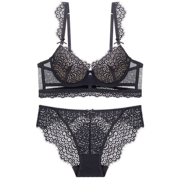 

lace bra with removable straps push up underwear set lingerie for women medium padded broadside white black red y200708, Red;black