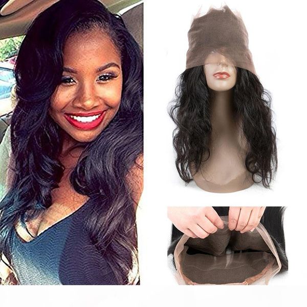 

malaysian unprocessed human hair 360 lace frontal body wave closures part 8-22inch pre plucked human virgin hair, Black;brown