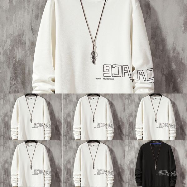 

qj1ha весна sweatert-образный вырез рукав корейский свободный свитер печатный молодёжные мужских top sweatert футболка 2020 нижний рубашку д, Black