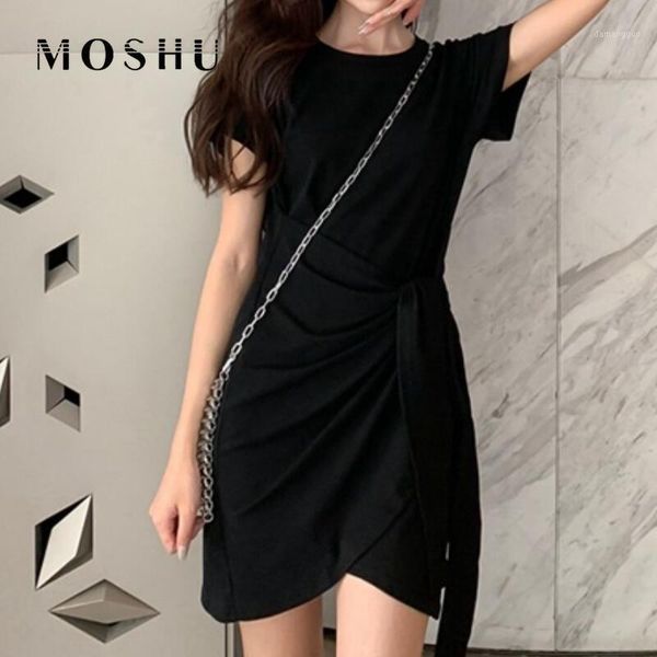 

summer dress women lace up t shirt dress female short sleeve slim casual waist tie solid ladies mini dresses vestido de mujer1, Black;gray