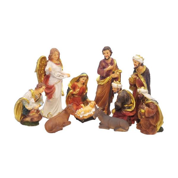 Zayton Estátua Natividade Céu Bebê Jesus Banger Christmas CRIB Figurine Miniaturas Ornamento Igreja Presente Decoração Home T200710