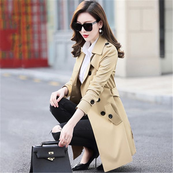 

coat 5xl 2019 new spring autumn women's korean windbreaker female large size long section chic trench coats, Tan;black