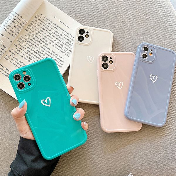 

iphone 12 pro max phone cases love heart camera protection coque iphone 11 pro 7 8 plus x xr xs max candy color glossy soft tpu back cover