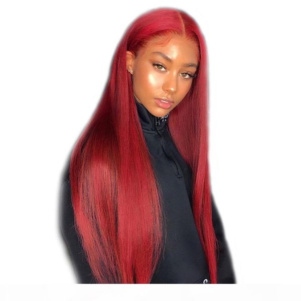 

#99j wine red full lace human hair wigs straight brazilian burgundy hair glueless 13x6 lace front wigs middle part 150% density, Black