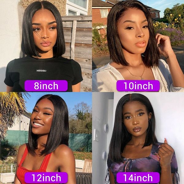 

13x4 bob lace front wigs short bob wig with bangs lace front human hair wigs pre plucked 4x4 lace closure bob wigs, Black;brown