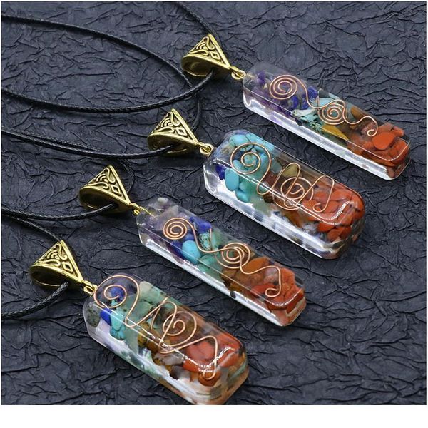 

retro reiki healing colorful chips stone natural chakra orgone energy pendant necklace pendulum amulet orgonite crystal jllygt, Black