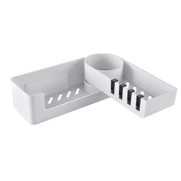 

hooks & rails 1pc punch adhesive rotary bathroom storage rack shelf (white)