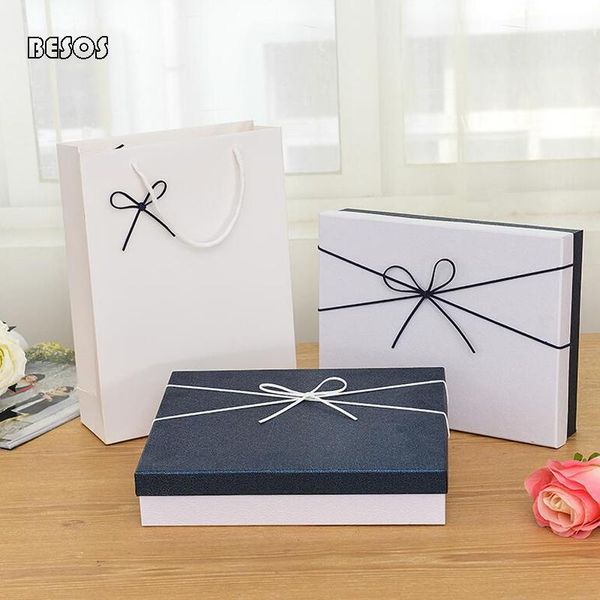 

high-end simple gift box blue and white embossed holiday party birthday shirt perfume scarf selling paper gift box b288d