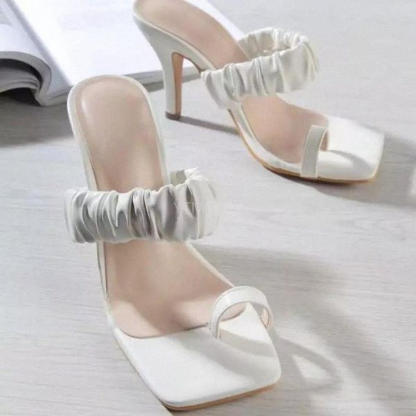

summer women sandal pinch toe square head slippers thin high heel fashion outdoor ladies slides mules size 36-43 zapatilla mujer #lk85