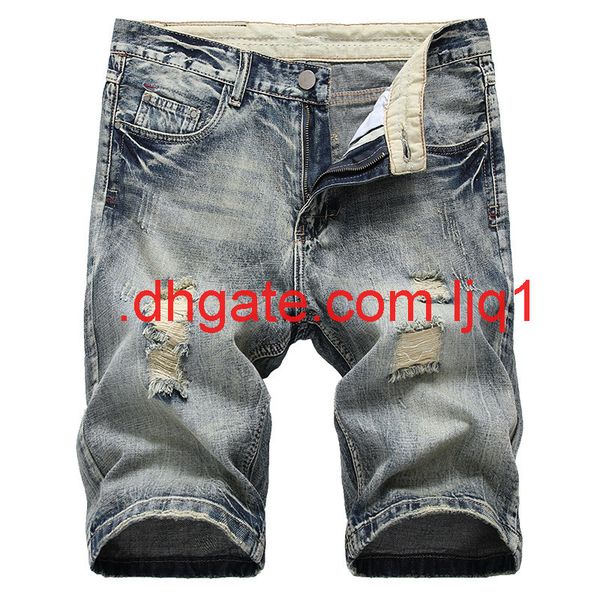 

summer new large men's wash straight jeans capris casual slim casual shorts, Blue