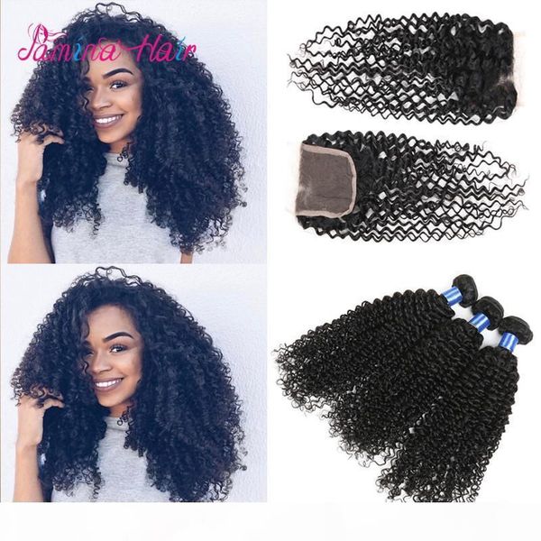 

brazilian virgin hair unprocessed kinky curly hair with closure afro kinky curly brazillian hair with closure, Black