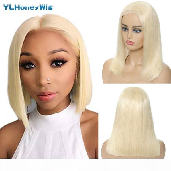 

ylhoney 13x1 613 blonde brazilian straight human hair bob wigs 14 inch remy short ombre bob lace front wigs for black women, Black;brown