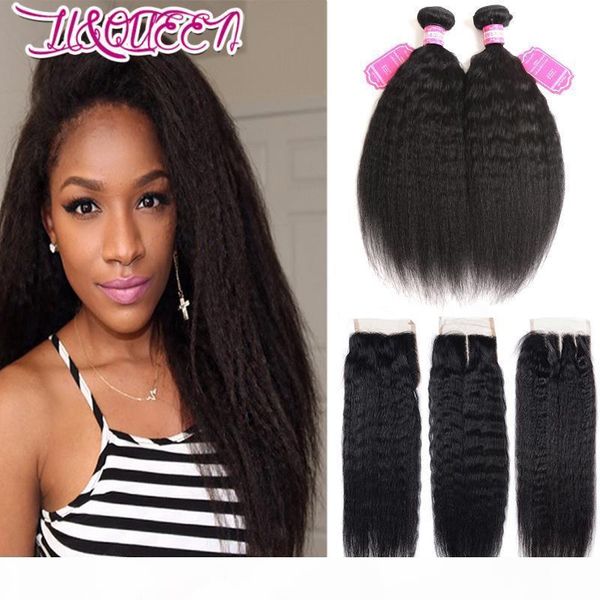 

peruvian 8-28inch human hair extension wefts peruvian hair kinky straight 2 bundles with 4x4 lace closuer pure color, Black;brown