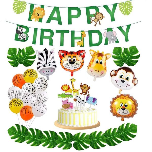 

36pcs jungle animals balloons set foil balloon turtle leaves birthday party decoration wedding happy birthday party decorations 1027