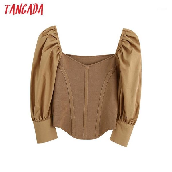 

tangada fall 2020 women square collar sweater knitted patchwork long sleeve pullover sweater jumper be8931, White;black