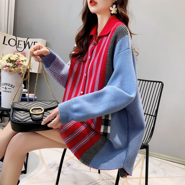 

2021 new winter striped cardigan women's single-breasted woman's knitted or crocheted fashion sweater big size wrfg, White;black