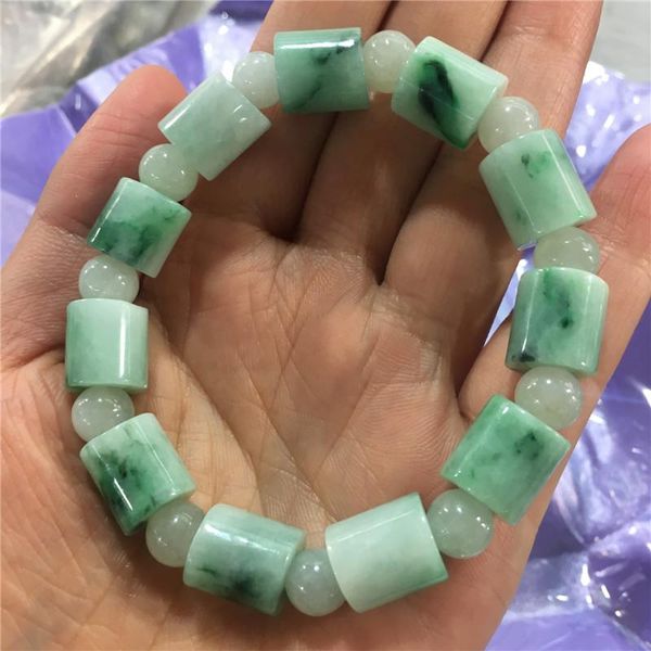 

a grade natural jadeite cylinder buddha beads bracelet elastic line bracelet, Black