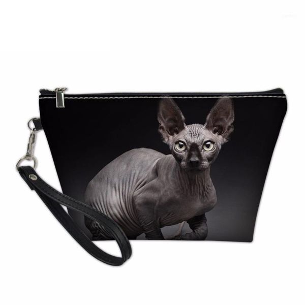 

noisydesigns cosmetic cases for women travel makeup organize sphynx canadian hairless cats print functional bag make up pouch1