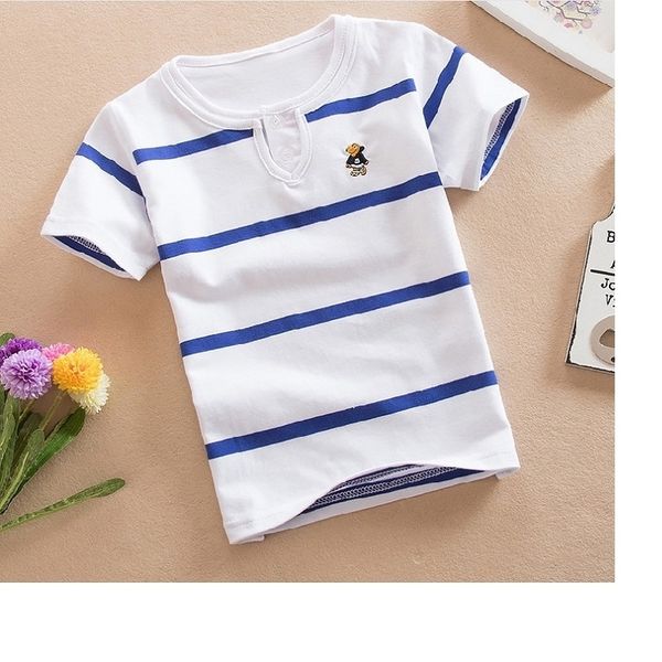 

3 years-12 years old multi-color children's polo shirt short-sleeved shirt round neck striped cotton boy t-shirt y200409, Blue