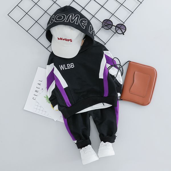

kid toddler boy hooded casual clothing sets cotton autumn new patchwork letter baby boy t shirt + pants 1 2 3 4y lj200831, White