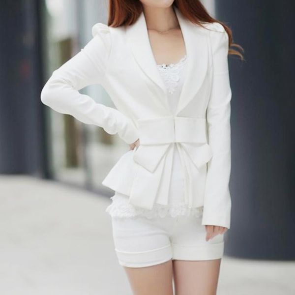 

women slim long sleeve small suit jacket fashion white ladies suit lining office normal blazer career bowknot, White;black